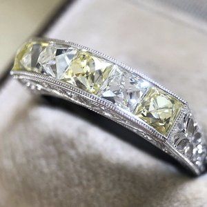 Noble Pattern Cubic Zircon Party Silver Plated Vintage Eternity Ring, L179